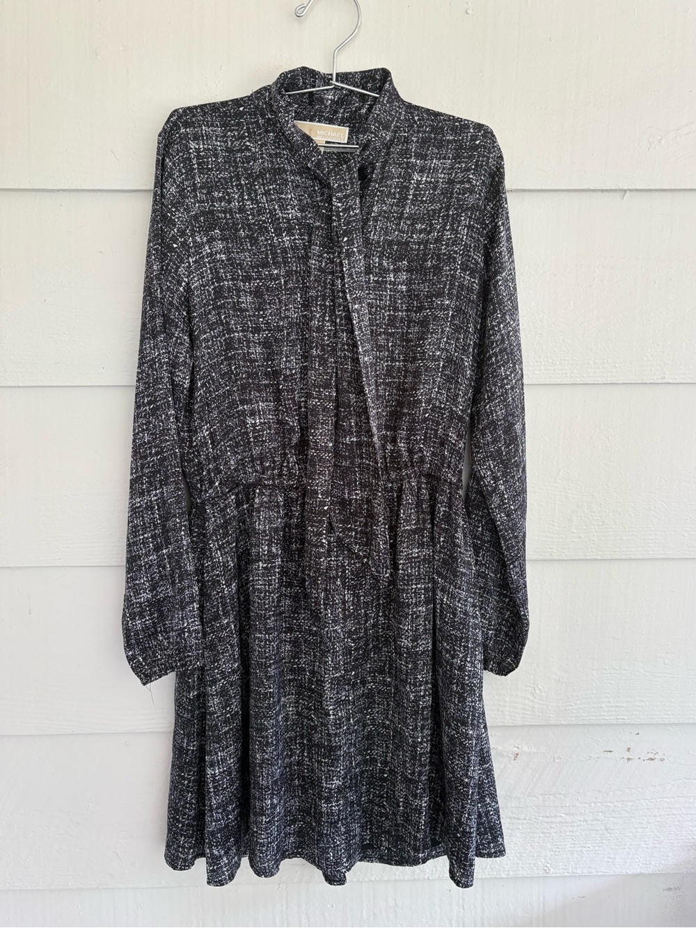 Michael Michael Kors Black Grey White Abstract Print Shirt Dress Size 4 Neck Tie